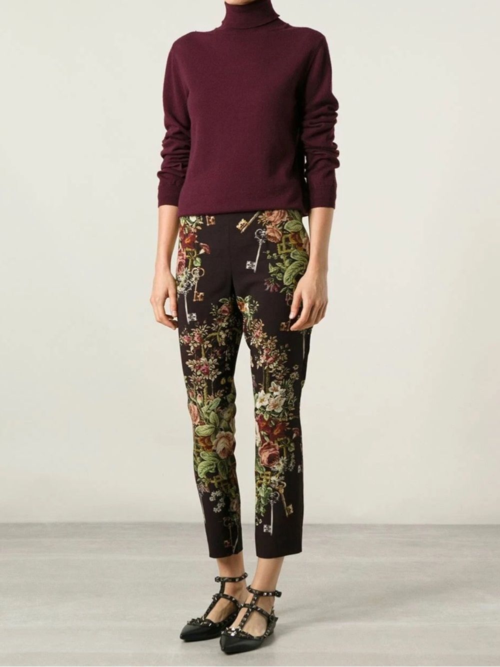 Dolce & Gabbana Brown Crepe Key Print Fitted Cropped Pants - Picture 2 of 11